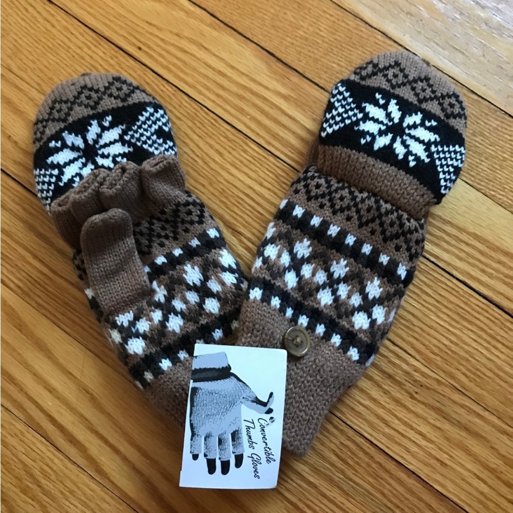 Brown and Black Snowflake Mittens/ gloves